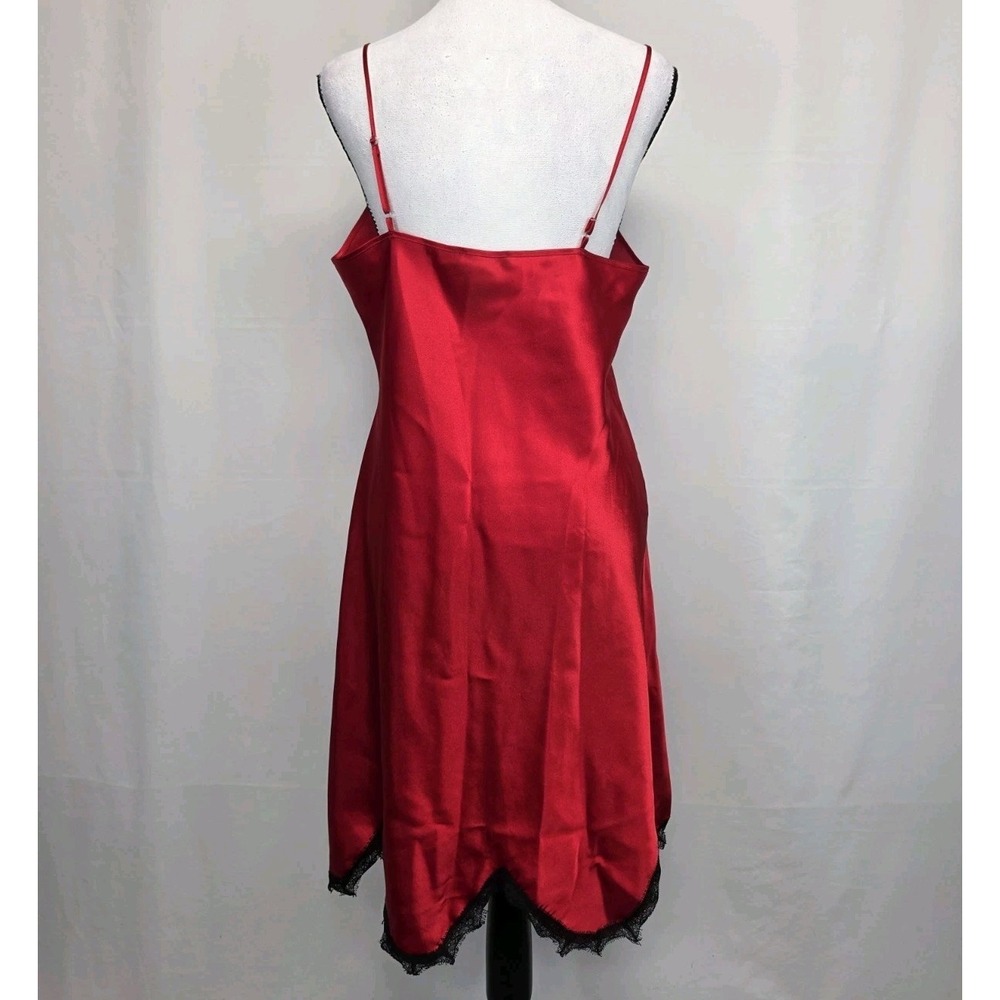 Deane & White Satin Slip Dress Sz Large Lace Trim Chemise Lingerie Red Goth 3316 - Picture 6 of 10